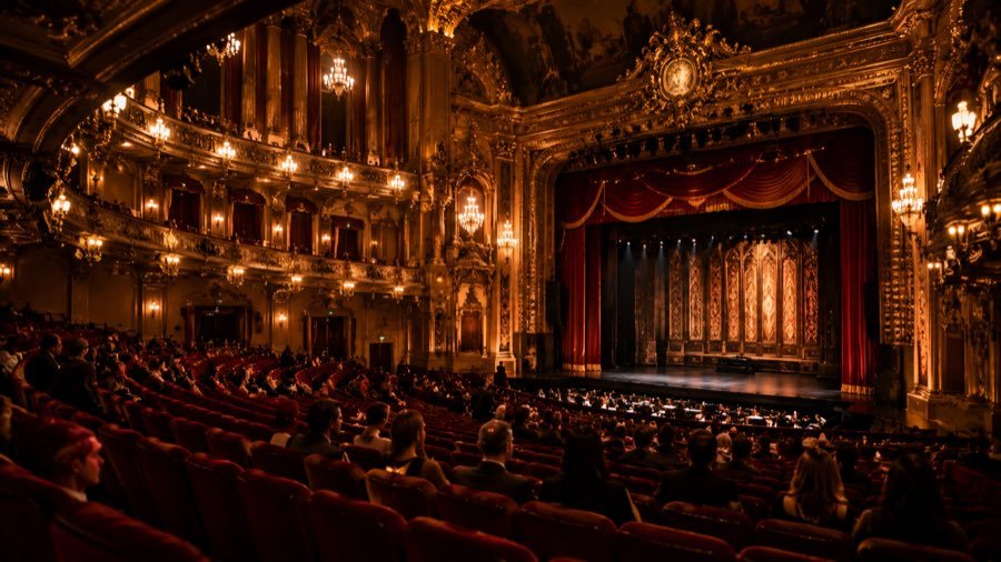 Grand theater auditorium with red velvet seats and a gilded proscenium